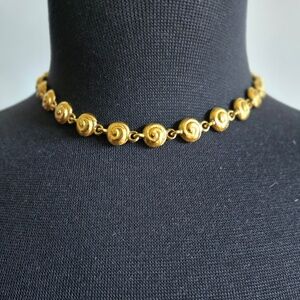 ✨ Vintage Gold-Plated Spiral Bead Choker Necklace, 15 Inch, Statement Jewelry ✨